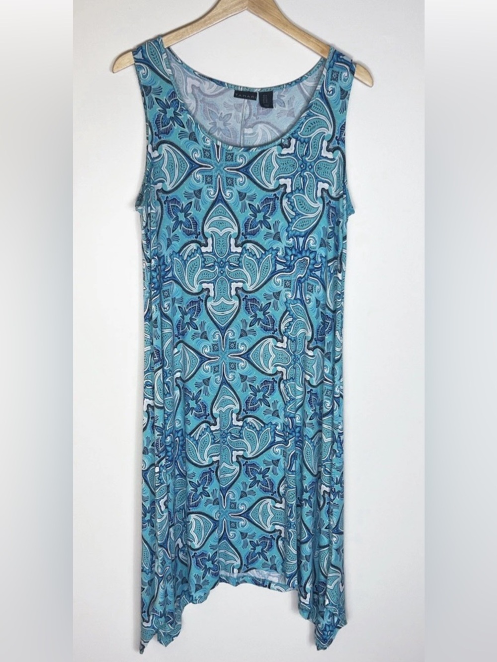Tahari Teal and Navy Paisley Tank Dress